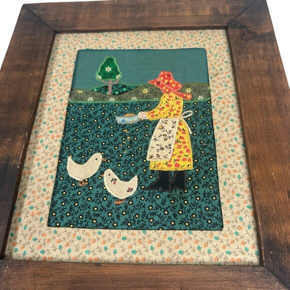 HANDMADE Wooden Framed Fabric Quilt pattern Country Farm Folk Wall Art - Picture 2 of 13